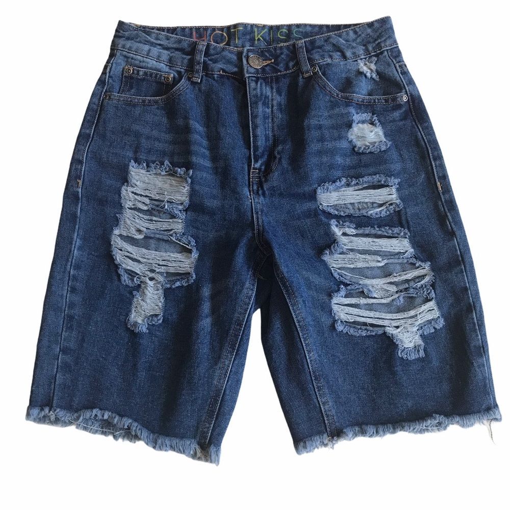 Hot Kiss Distressed Denim Bermuda Shorts Size 9 Y2K Jean Cutoffs